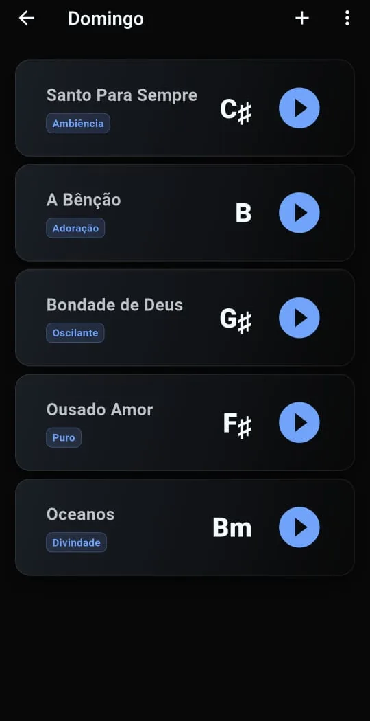 Setlist rodando no culto